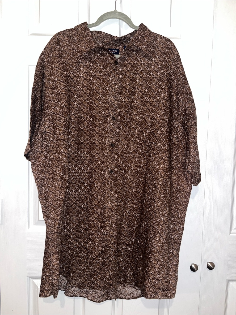 Roundtree & Yorke Brown Patterned Short-Sleeve Button-Down Shirt